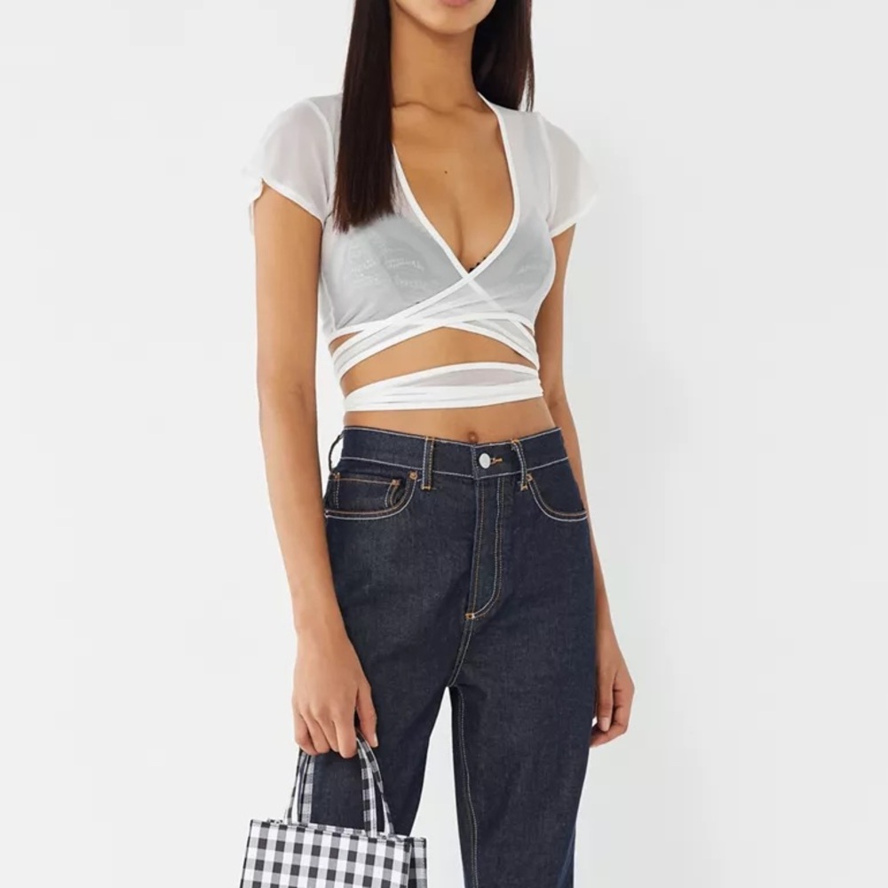 I.AM.GIA Sheer Mesh Wrap Top